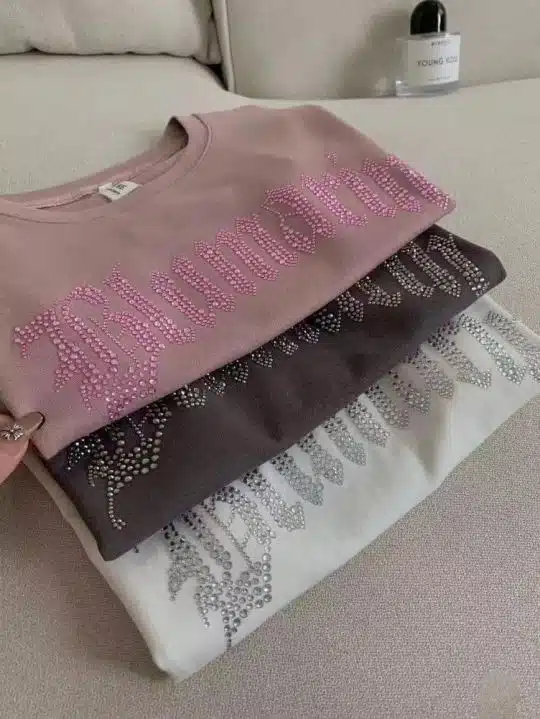 Rhinestone lettering sweatshirts