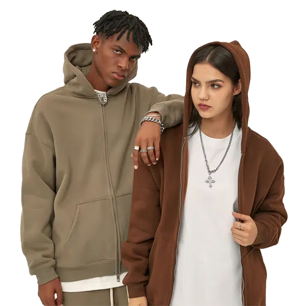 Couple wearing custom hoodies from Tuyuan, a leading custom clothing manufacturers